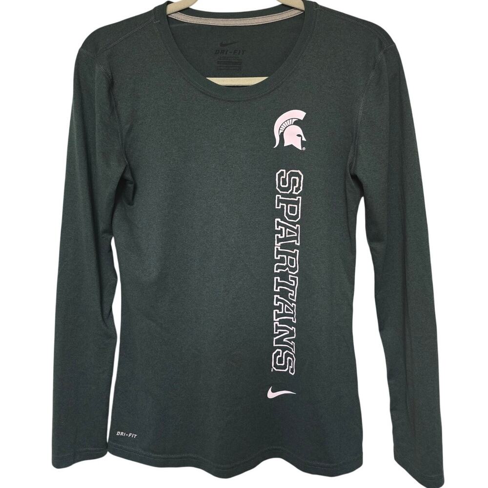 Nike Michigan State Spartans Mens S  Small Dri-FIT Long Sleeve Shirt Green NCAA